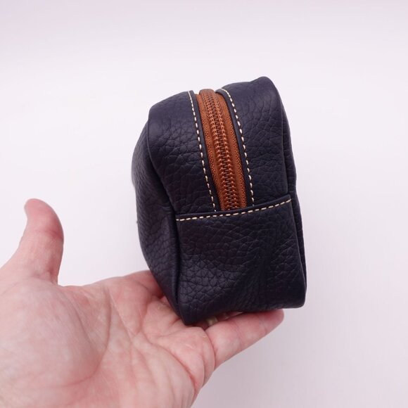 LN Dooney & Bourke Small Pebbled Leather Zipper Pouch Case Navy Blue - Picture 5 of 12